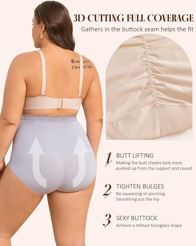 FINETOO Light Tummy Control Shaping Briefs High Waist Womens Underwear Lace Waist Core Smooth Ladies Panties S-3XL in Kuwait