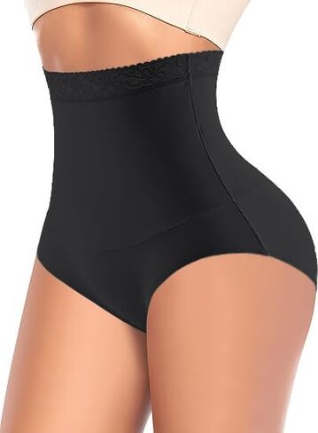 FINETOO Light Tummy Control Shaping Briefs High Waist Womens Underwear Lace Waist Core Smooth Ladies Panties S-3XL in Kuwait
