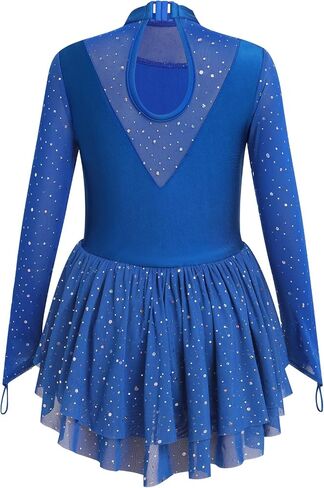 AFAVOM Figure Skating Dress for Girls Long Sleeve Mesh Sequin Rhinestones Ice Skating Dress Ballet Competition Dancewear 3-12 in Kuwait