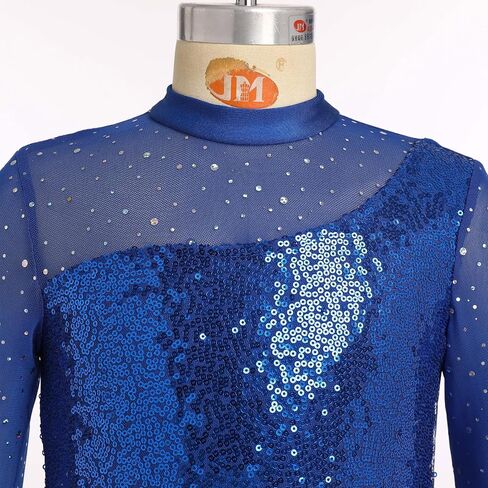 AFAVOM Figure Skating Dress for Girls Long Sleeve Mesh Sequin Rhinestones Ice Skating Dress Ballet Competition Dancewear 3-12 in Kuwait