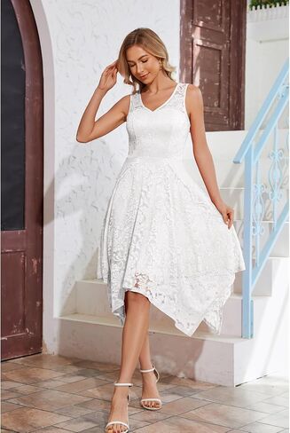 Meetjen Women's Cocktail Party Dresses 2025 Handkerchief Hem Lace Formal Wedding Guest Bridesmaid Fancy Prom Dress in Kuwait