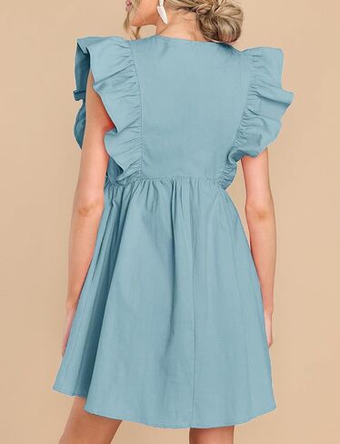 Fancyinn Women's Summer Dismal Dabydoll Mini Dress Frucklessless Deep Deep V الرقبة عالية الخصر ثوب الأرجوحة مع جيوب in Kuwait