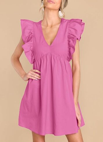 Fancyinn Women's Summer Dismal Dabydoll Mini Dress Frucklessless Deep Deep V الرقبة عالية الخصر ثوب الأرجوحة مع جيوب in Kuwait
