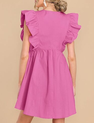 Fancyinn Women's Summer Dismal Dabydoll Mini Dress Frucklessless Deep Deep V الرقبة عالية الخصر ثوب الأرجوحة مع جيوب in Kuwait