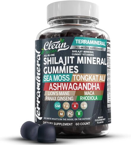 Terramineral Shilajit Gummies with Irish Sea Moss Tongkat Ali Ashwagandha Lion's Mane MACA Panax Ginseng Rhodiola & Cordyceps by Clean Nutra (1) in Saudi Arabia