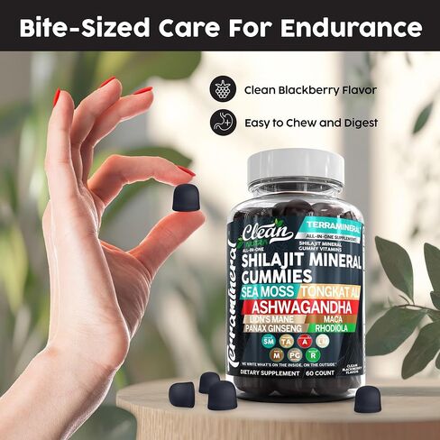 Terramineral Shilajit Gummies with Irish Sea Moss Tongkat Ali Ashwagandha Lion's Mane MACA Panax Ginseng Rhodiola & Cordyceps by Clean Nutra (1) in Saudi Arabia