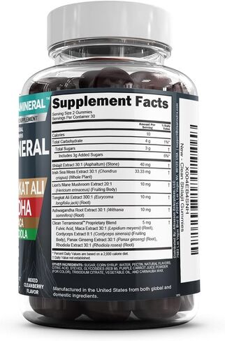 Terramineral Shilajit Gummies with Irish Sea Moss Tongkat Ali Ashwagandha Lion's Mane MACA Panax Ginseng Rhodiola & Cordyceps by Clean Nutra (1) in Saudi Arabia