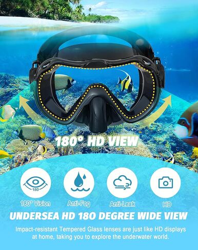 معدات الغطس للبالغين، مجموعة قناع الغطس برؤية بانورامية 180 درجة، 100% من السيليكون الآمن غذائيًا المضاد للضباب ومضاد للتسرب، قناع غوص علوي جاف للغطس والسباحة والغوص in Kuwait