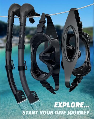 معدات الغطس للبالغين، مجموعة قناع الغطس برؤية بانورامية 180 درجة، 100% من السيليكون الآمن غذائيًا المضاد للضباب ومضاد للتسرب، قناع غوص علوي جاف للغطس والسباحة والغوص in Kuwait