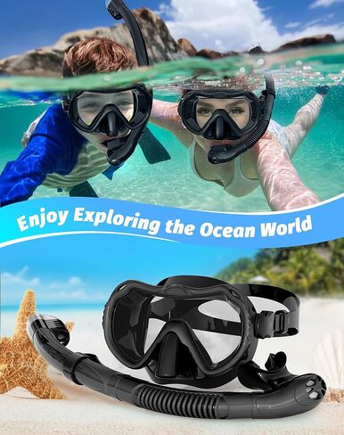 معدات الغطس للبالغين، مجموعة قناع الغطس برؤية بانورامية 180 درجة، 100% من السيليكون الآمن غذائيًا المضاد للضباب ومضاد للتسرب، قناع غوص علوي جاف للغطس والسباحة والغوص in Kuwait