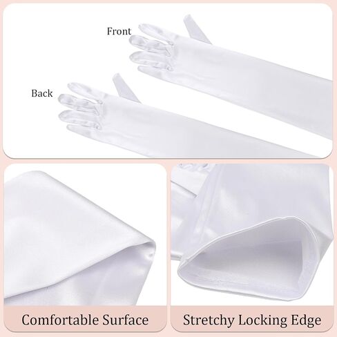 Silver Tiara Queen Crown and Long Satin Elbow Length Gloves for Women - White Princess Opera Quinceanera Wedding Tiaras for Bride - Prom Accessories in Kuwait