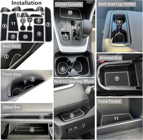 Liner Mats Compatible with Toyota RAV4 2019-2024 2025 RAV 4 Prime 2021-2025 Accessories Custom Fit Cup Holder Liner Door Pocket Center Console Anti Dust Insert Pads 15 Pcs Set Black Trim in Kuwait