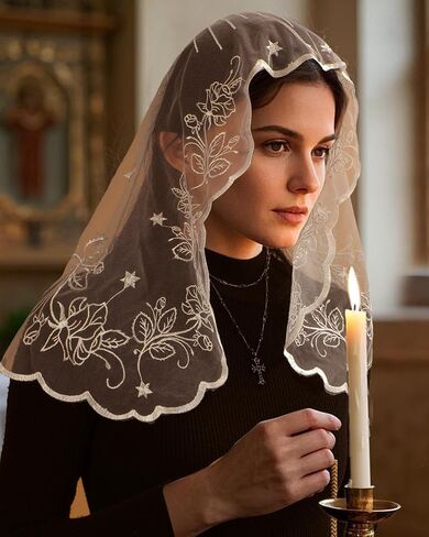 Bozidol Mantilla حجاب للكنيسة الكاثوليكية ، د شكل ماريان كروس كنيسة صغيرة الحجاب ، أغطية رأس الصلاة اللاتينية للنساء in Kuwait