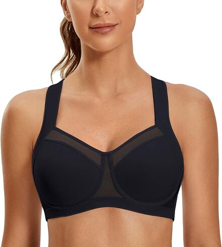 SYROKAN High Impact Sports Bras for Women High Support No Uniboob Underwire Adjustable Cross Back Bra in Saudi Arabia
