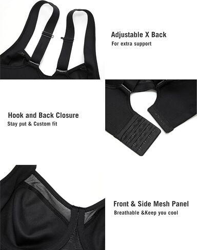 SYROKAN High Impact Sports Bras for Women High Support No Uniboob Underwire Adjustable Cross Back Bra in Saudi Arabia