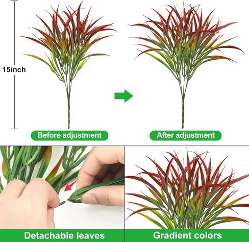 16 Bundles Artificial Plants Outdoor Fake Grass Greenery Stems UV Resistant Faux Plastic Plants Shrubs for Spring Summer Home Garden Pathway Window Box Front Porch Decor, Red in Saudi Arabia