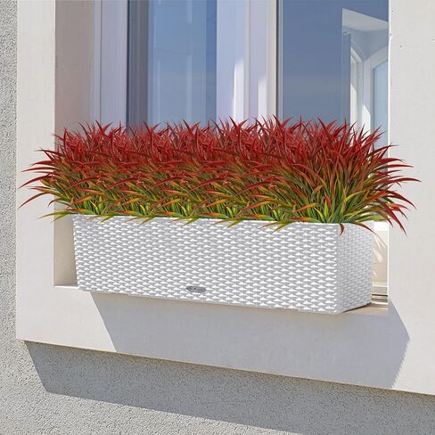 16 Bundles Artificial Plants Outdoor Fake Grass Greenery Stems UV Resistant Faux Plastic Plants Shrubs for Spring Summer Home Garden Pathway Window Box Front Porch Decor, Red in Saudi Arabia