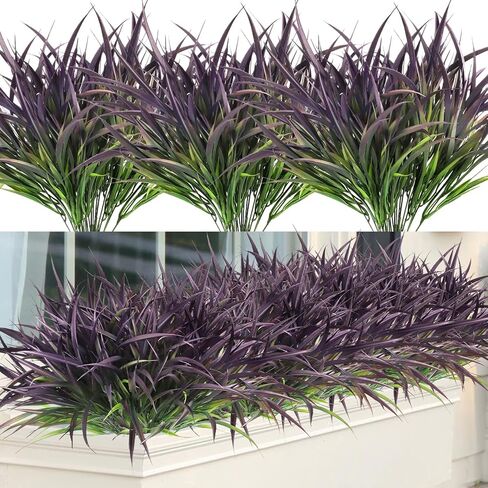 16 Bundles Artificial Plants Outdoor Fake Grass Greenery Stems UV Resistant Faux Plastic Plants Shrubs for Spring Summer Home Garden Pathway Window Box Front Porch Decor, Red in Saudi Arabia