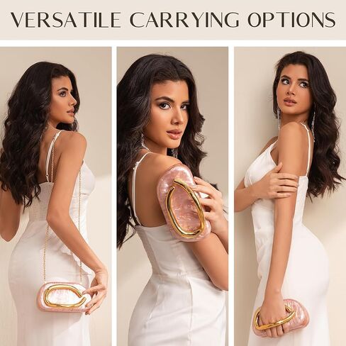 Women Acrylic Clutch Purse Metal Handle Evening Bag Trendy Box Shoulder Crossbody Bag Handbag for Wedding Party Causal in Saudi Arabia