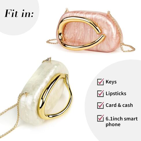 Women Acrylic Clutch Purse Metal Handle Evening Bag Trendy Box Shoulder Crossbody Bag Handbag for Wedding Party Causal in Saudi Arabia