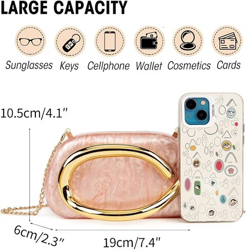 Women Acrylic Clutch Purse Metal Handle Evening Bag Trendy Box Shoulder Crossbody Bag Handbag for Wedding Party Causal in Saudi Arabia