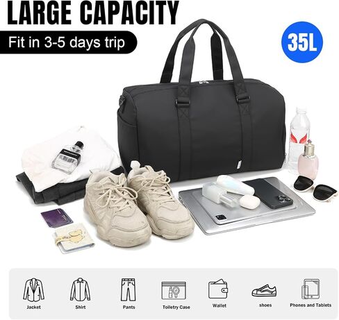 NOL NOL GAM GAM BAG للرجال والنساء مع مقصورات الأحذية والرطوبة ، جيوب متعددة | حزام كتف قابل للتعديل للرياضة والسفر واللياقة البدنية والتمرين واستخدام المستشفى ، الأسود in Kuwait