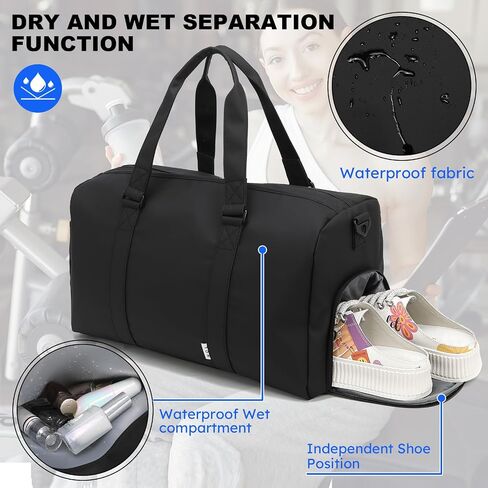 NOL NOL GAM GAM BAG للرجال والنساء مع مقصورات الأحذية والرطوبة ، جيوب متعددة | حزام كتف قابل للتعديل للرياضة والسفر واللياقة البدنية والتمرين واستخدام المستشفى ، الأسود in Kuwait