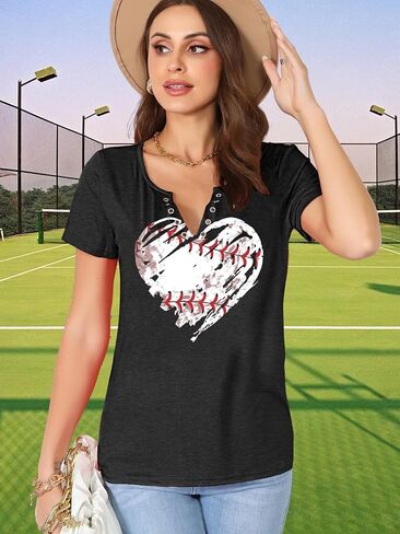 LAZYCHILD Baseball Shirts for Women: Baseball Mom T-Shirt Game Day Gifts Baseball V Neck Tee Tops in Saudi Arabia
