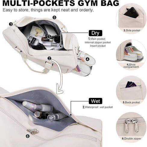NOL NOL GAM GAM BAG للرجال والنساء مع مقصورات الأحذية والرطوبة ، جيوب متعددة | حزام كتف قابل للتعديل للرياضة والسفر واللياقة البدنية والتمرين واستخدام المستشفى ، الأسود in Kuwait
