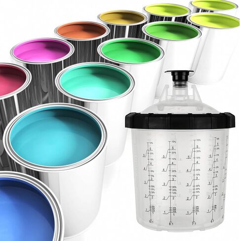 50 Pack Disposable Paint Sprayer Gun Cup Liners and Lid System for Spray Gun, Paint Cups 20 Ounce (600ml) Kit with 50 Mixing Cup Liner, 50 Lid, 20 Plug, 1 Hard Cup with Retainer Ring, 2 Adapter in Saudi Arabia