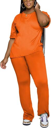 Women 2 Piece Outfits Short Sleeve Top and Flare Pants Lounge Sets Tracksuit in Saudi Arabia