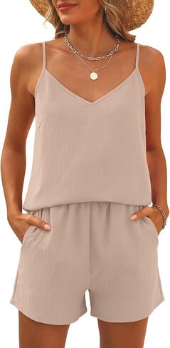 Caracilia Lounge Sets for Women 2 Piece Travel V Neck Tank Short Matching Set Summer Casual Spring Trendy Comfy Outfits 2025 in Saudi Arabia