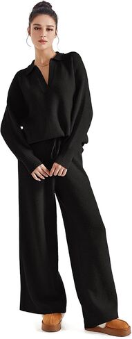 SUUKSESS Women 2 piece Fall outfits Matching Lounge Set Waffle Knit Sweater sets in Saudi Arabia