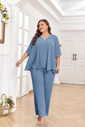 Hanna Nikole Pant Suits for Women Dressy Mother of The Bride 3 Piece Sets Wedding Chiffon Guest Outfit in Saudi Arabia