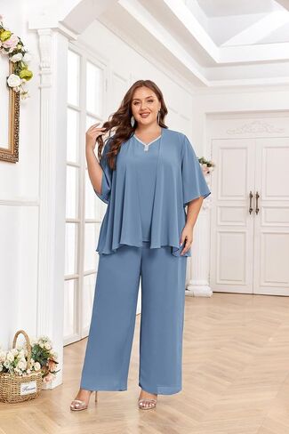 Hanna Nikole Pant Suits for Women Dressy Mother of The Bride 3 Piece Sets Wedding Chiffon Guest Outfit in Saudi Arabia
