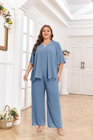 Hanna Nikole Pant Suits for Women Dressy Mother of The Bride 3 Piece Sets Wedding Chiffon Guest Outfit in Saudi Arabia