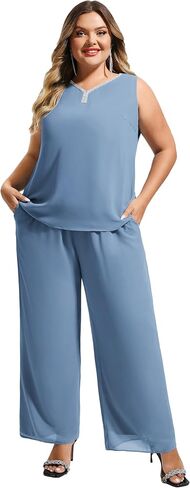 Hanna Nikole Pant Suits for Women Dressy Mother of The Bride 3 Piece Sets Wedding Chiffon Guest Outfit in Saudi Arabia
