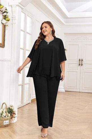 Hanna Nikole Pant Suits for Women Dressy Mother of The Bride 3 Piece Sets Wedding Chiffon Guest Outfit in Saudi Arabia