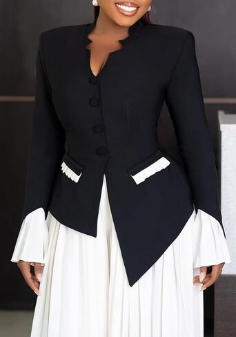 بدلات unybwonn للسيدات من قطعتين مجموعات الأكمام طويلة الأكمام بليزر بالازو شيفون السراويل الفضفاضة ملابس أنيقة in Kuwait