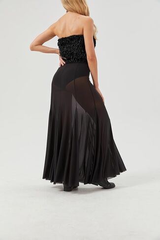 Womens Maxi Jaxi Mesh Plateed 2025 Summer Trendy Sexy Club Sheer Boho Beach Cover Up Flowy Tulle Skirt in Kuwait