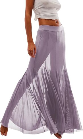 Womens Maxi Skirts Mesh Pleated 2025 Summer Trendy Sexy Club Sheer Boho Beach Cover Up Flowy Long Tulle Skirt in Saudi Arabia