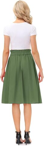 KANCY KOLE Women Casual Cotton Linen Skirts Frill Tie Waist A-Line Midi Skirt with Pockets S-XXL in Kuwait