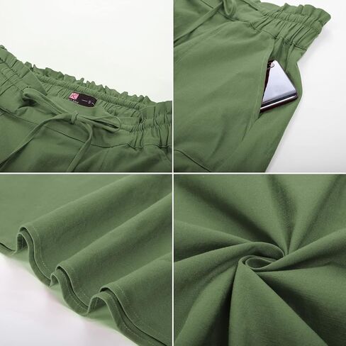 KANCY KOLE Women Casual Cotton Linen Skirts Frill Tie Waist A-Line Midi Skirt with Pockets S-XXL in Kuwait