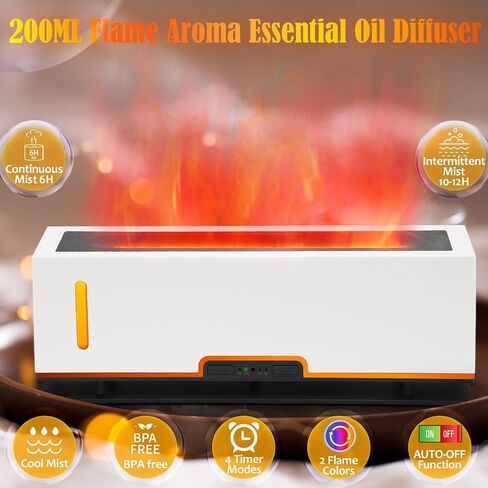 Diffuserlove Flame Diffuser Humidifier Essential Oil Diffusers 200ml Desk Aroma Diffusers for Home Office Cool Fire Air Diffuser (Size:9.8" L x 2.67" W x 3.5" H) in Saudi Arabia