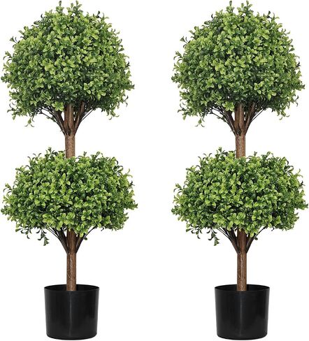 THE BLOOM TIMES 40 Inch Artificial Topiary Double Ball Boxwood Tree,Set of 2 Fake Potted Plants Faux Bushes & Shrubs Plants for Outdoor Planter Front Proch Decor in Kuwait
