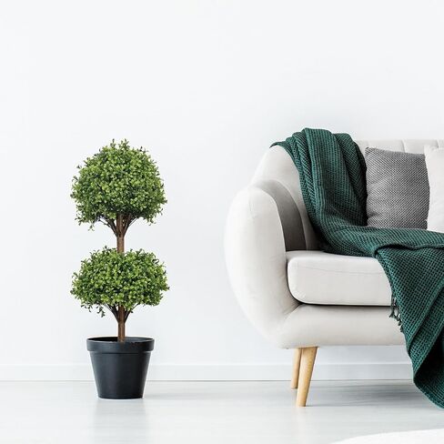 THE BLOOM TIMES 40 Inch Artificial Topiary Double Ball Boxwood Tree,Set of 2 Fake Potted Plants Faux Bushes & Shrubs Plants for Outdoor Planter Front Proch Decor in Kuwait