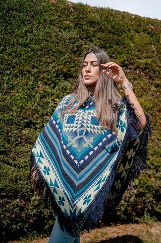 Ponchos for Women, Alpaca Wool, Ponchos Adult, Poncho Sweater Women, Womens Poncho, Blue shawls and wraps in Kuwait
