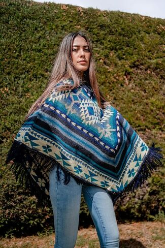 Ponchos for Women, Alpaca Wool, Ponchos Adult, Poncho Sweater Women, Womens Poncho, Blue shawls and wraps in Kuwait