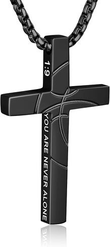 Basketball Cross Necklace for Boys Men Inspirational Christian Bible Verse Cross Pendant Stainless Steel Chain 20+2 inch Basketball Jewelry Religious Gift for Men in Kuwait