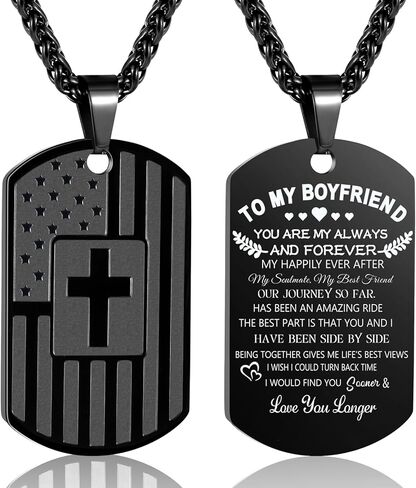 To My Son Husband Boyfriend American Flag Cross Necklace Dog Tag Pendant Chain Easter Valentines Fathers Day Christmas Birthday Graduation Thanksgiving Christian Religious Gifts for Boys Men Him in Kuwait